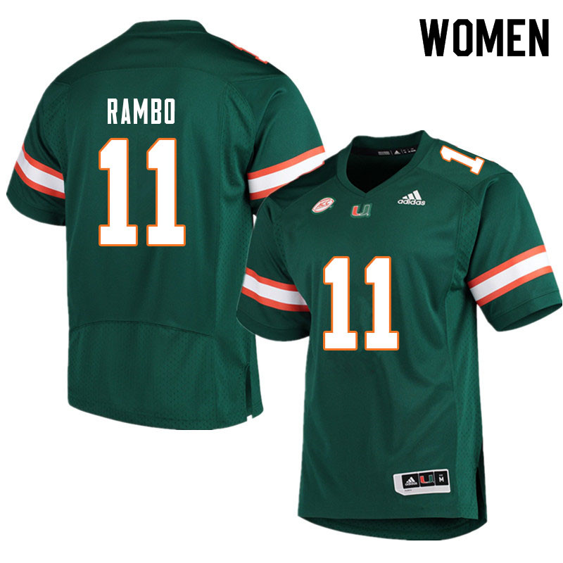 Women #11 Charleston Rambo Miami Hurricanes College Football Jerseys Sale-Green